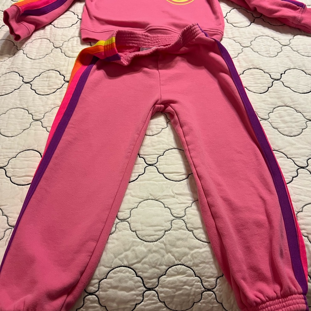 Kids Pink and Purple Smiley Face Matching Set Sweatsuit - Picture 4 of 6